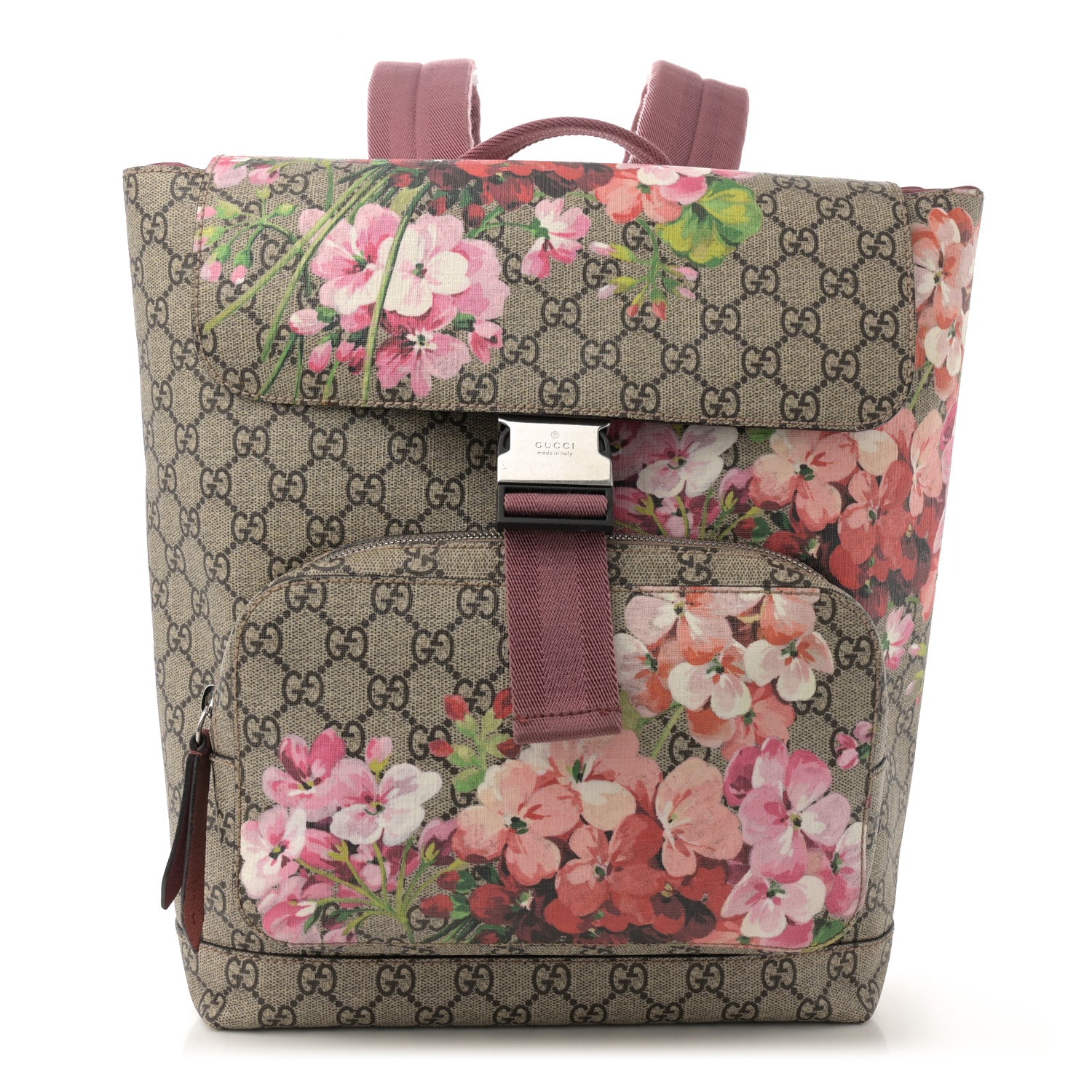 Gucci GG Supreme Monogram Blooms Medium Single Buckle Backpack Beige Multicolor Dry Rose 1 of 14