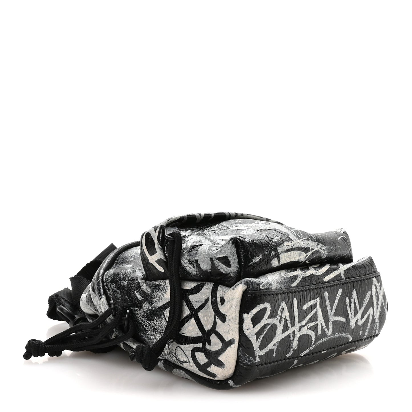 Agneau Arena Graffiti All Over Mini Explorer Crossbody Backpack  Black White