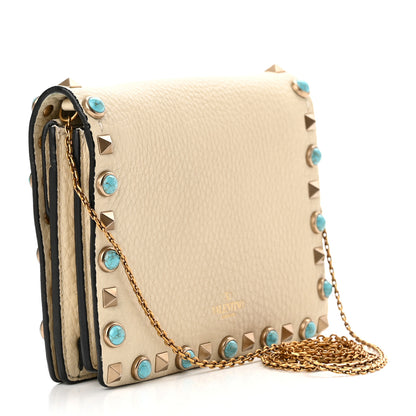 Valentino Garavani Grained Calfskin Rockstud Rolling Wallet on Chain Light Ivory 3 of 10
