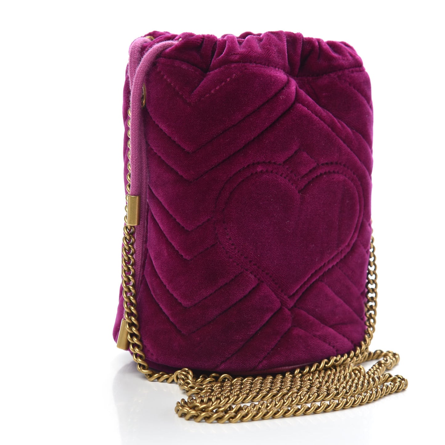 Velvet Matelasse Mini GG Marmont 2.0 Bucket Bag Fuchsia Violet Cyclamen