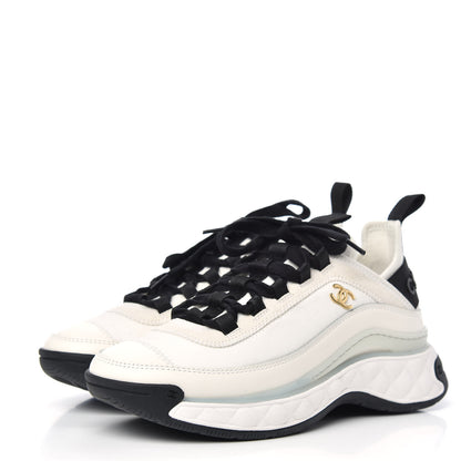 Chanel Velvet Calfskin Mixed Fibers CC Sneakers 36 Ivory Black 3 of 9