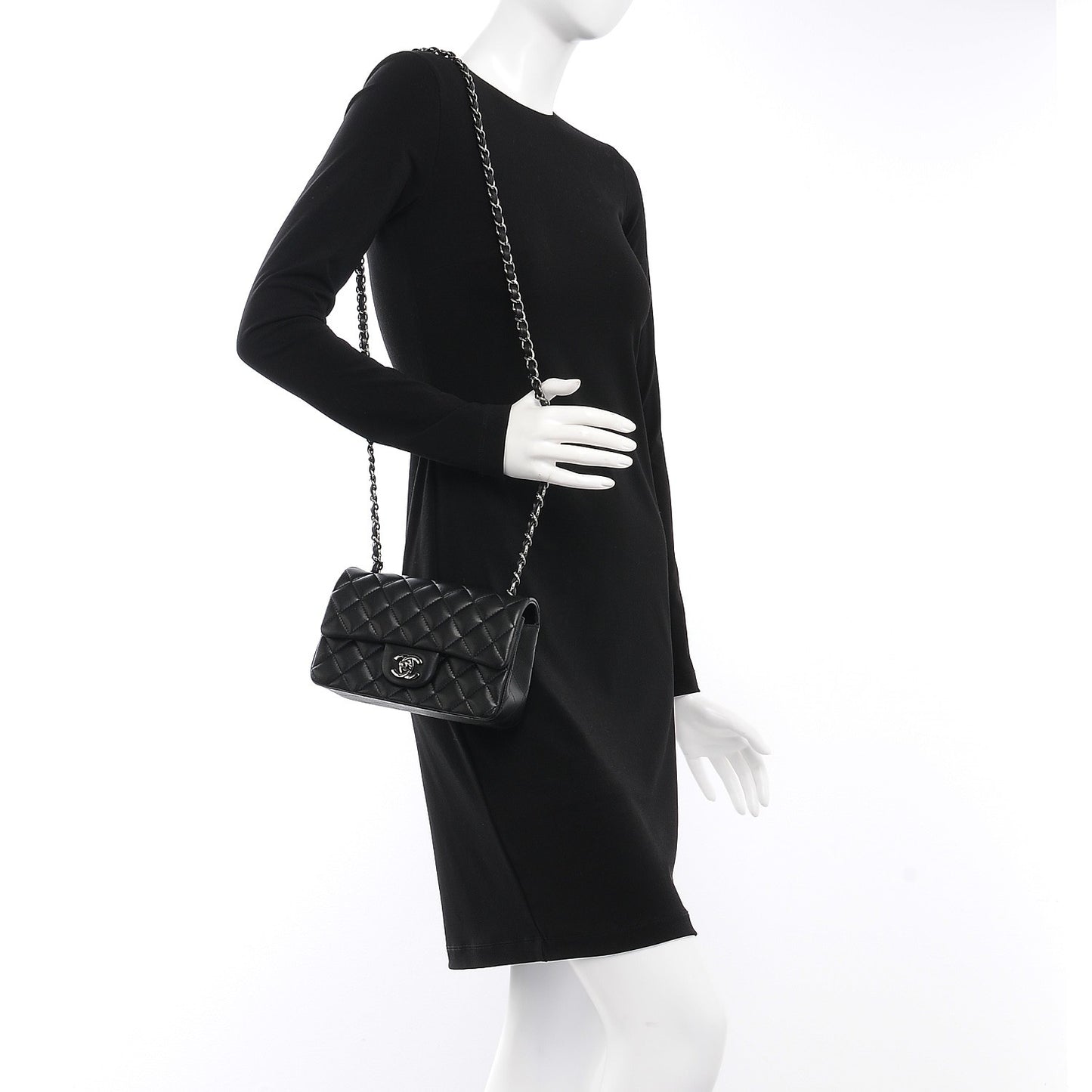 Lambskin Quilted Mini Rectangular Flap Black