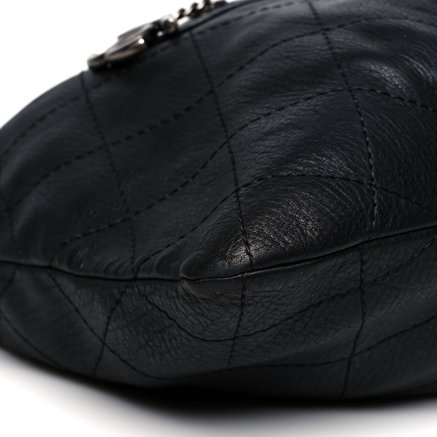 Calfskin Stitched Double Zip Hobo Black