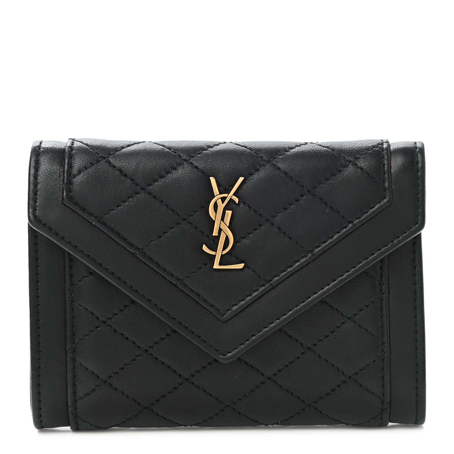 Lambskin Quilted Monogram Gaby Small Envelope Wallet Black