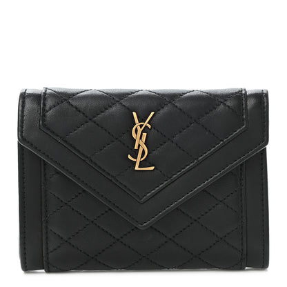 Saint Laurent Lambskin Quilted Monogram Gaby Small Envelope Wallet Black 1 of 8