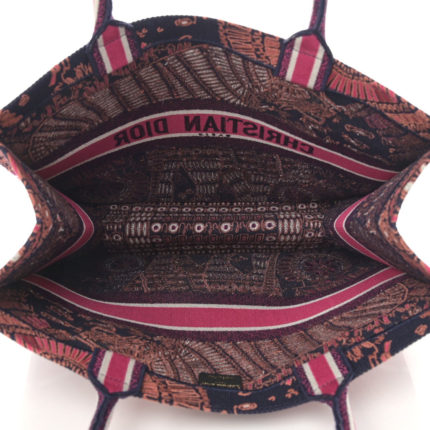 Canvas Embroidered Dior Animals Tiger Book Tote Deep Blue Fuchsia