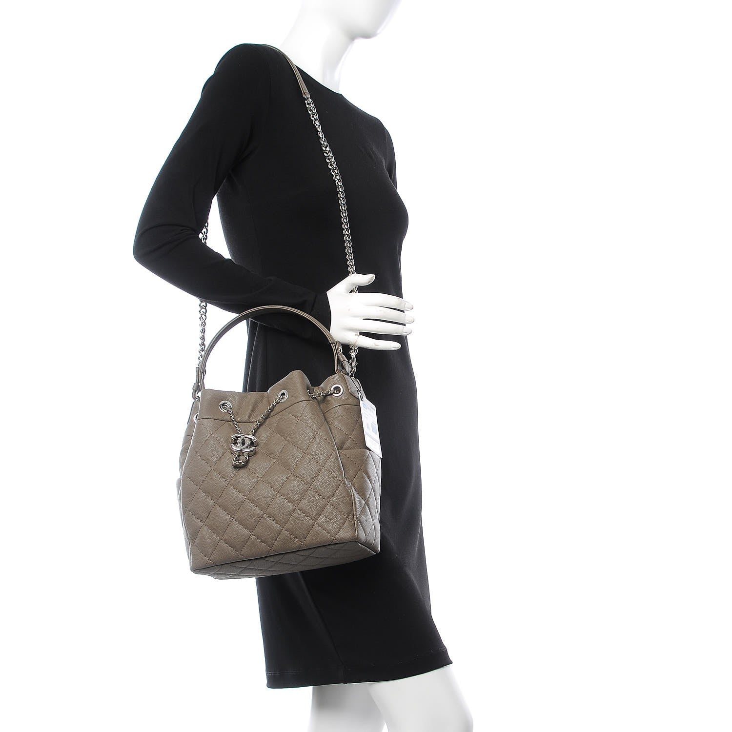 Chanel Grained Calfskin Quilted Medium Chain Bucket Bag Khaki 2 of 7