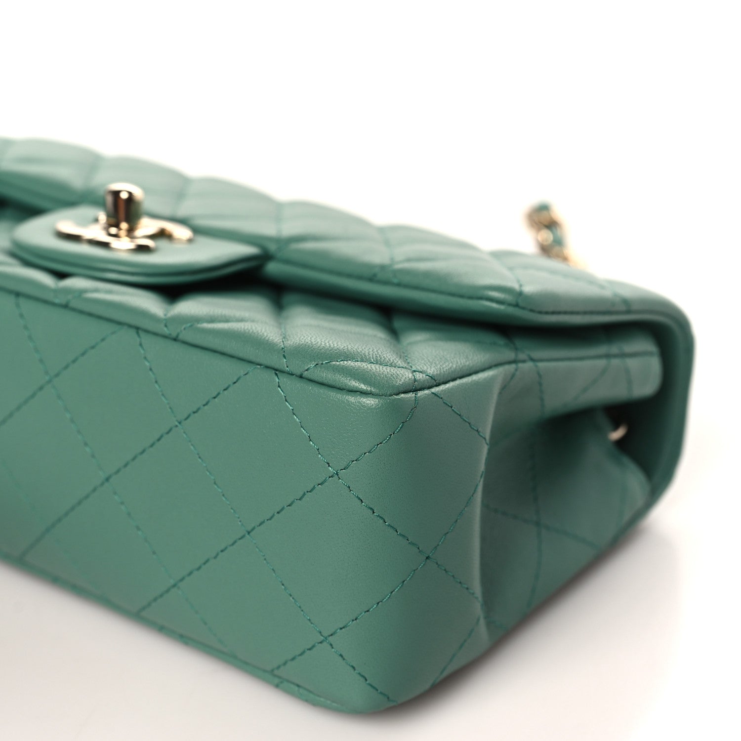 Chanel Lambskin Quilted Mini Rectangular Flap Dark Green 9 of 10