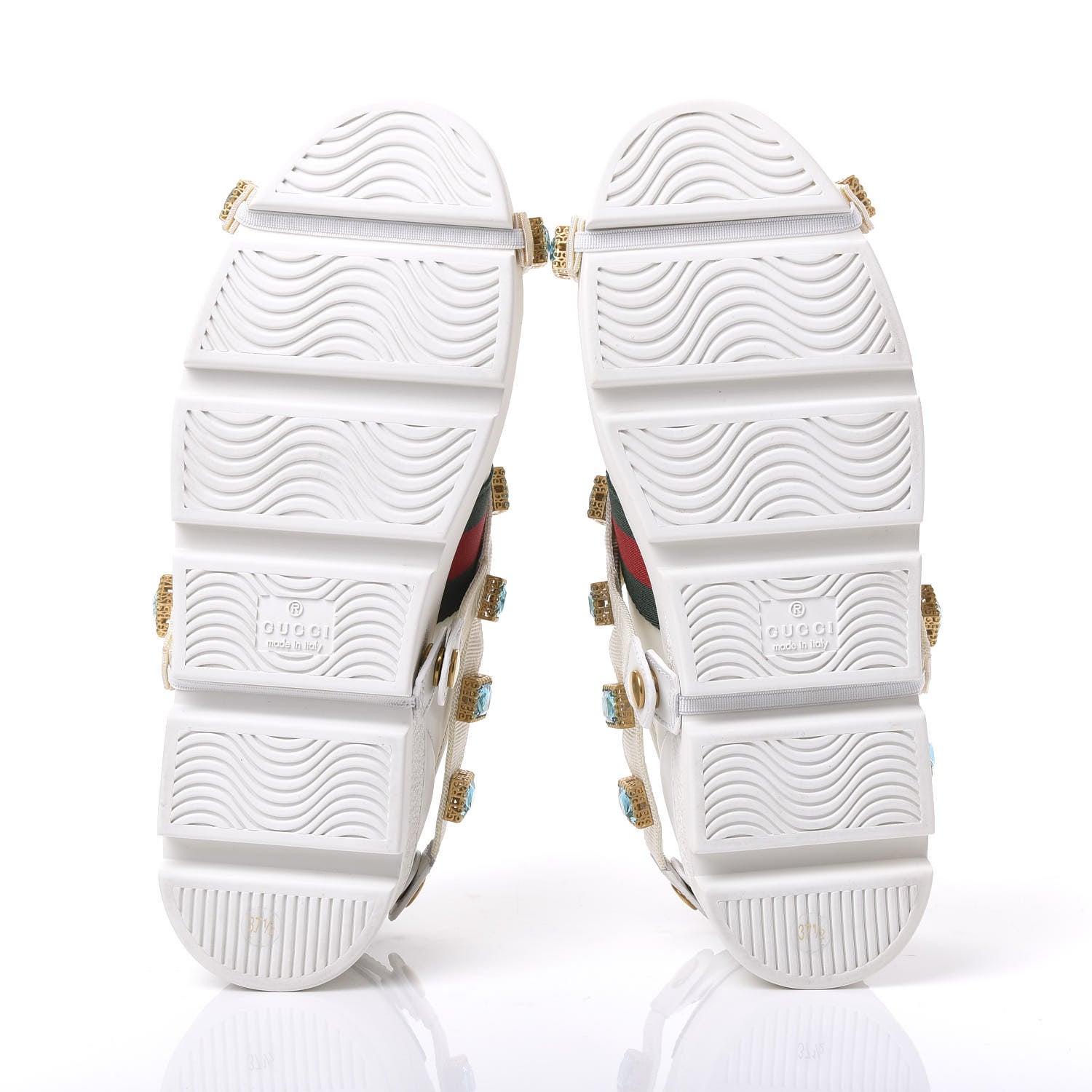 Gucci Calfskin Removable Crystals Bee Embroidered Womens Ace Platform Sneakers 37.5 White 5 of 9