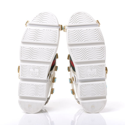 Gucci Calfskin Removable Crystals Bee Embroidered Womens Ace Platform Sneakers 37.5 White 5 of 9