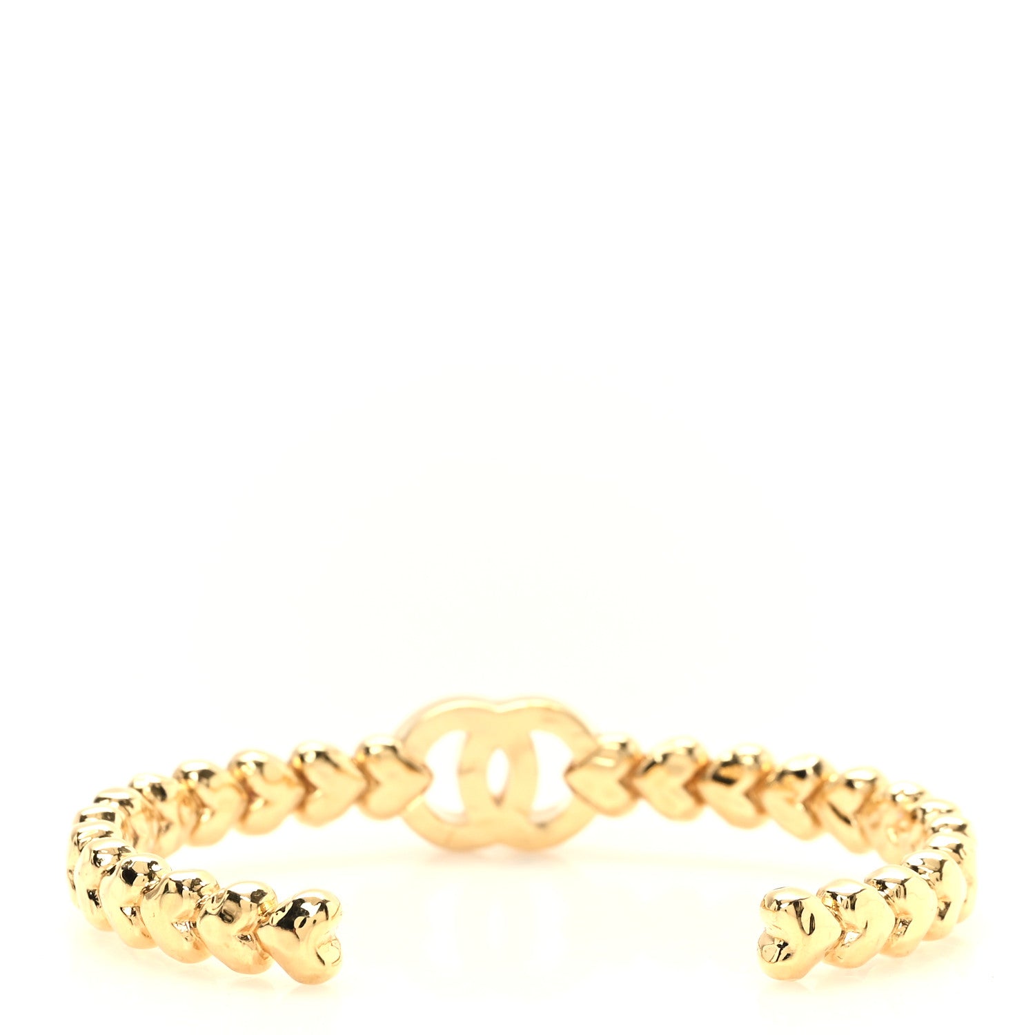 Chanel Crystal CC Heart Link Cuff M Bracelet Gold 3 of 5