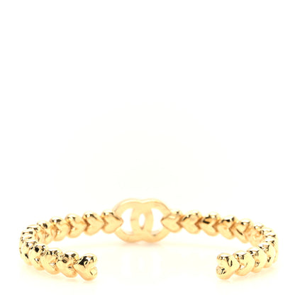 Chanel Crystal CC Heart Link Cuff M Bracelet Gold 3 of 5