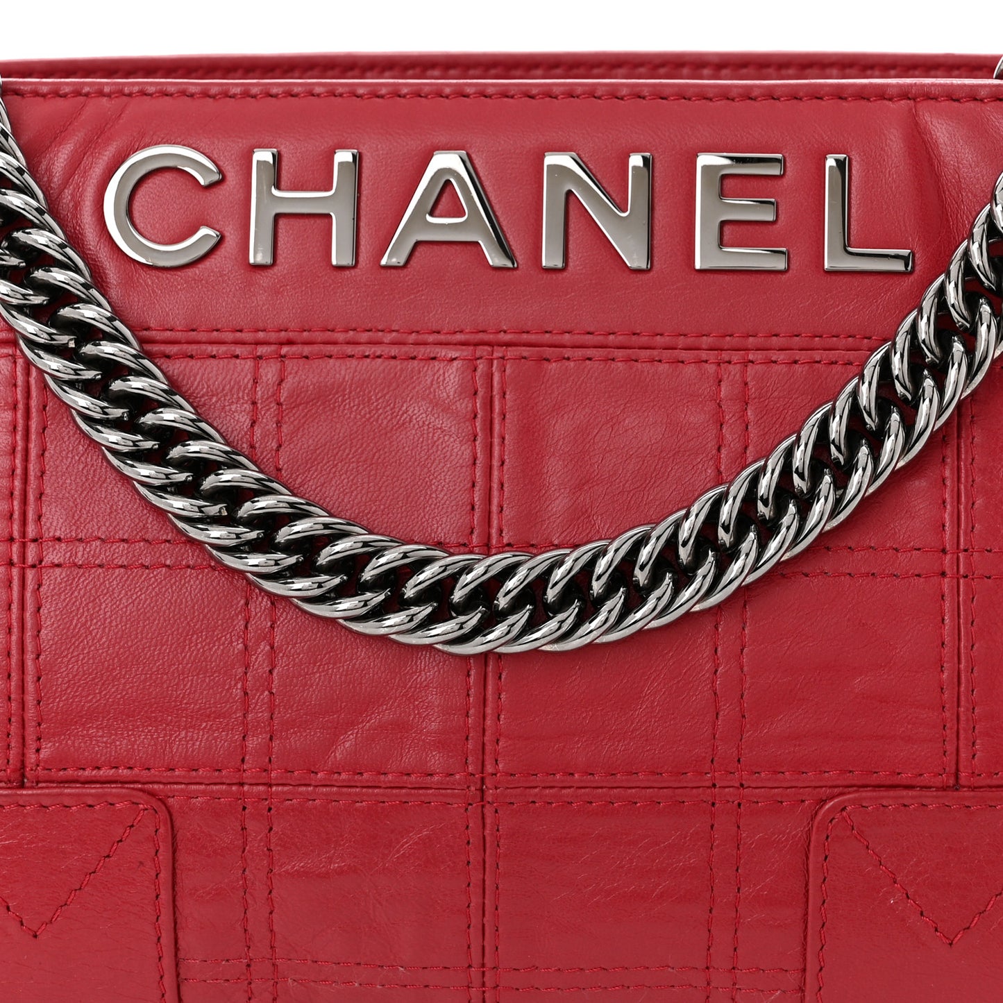 Lambskin Square Stitched Lax Shoulder Bag Red