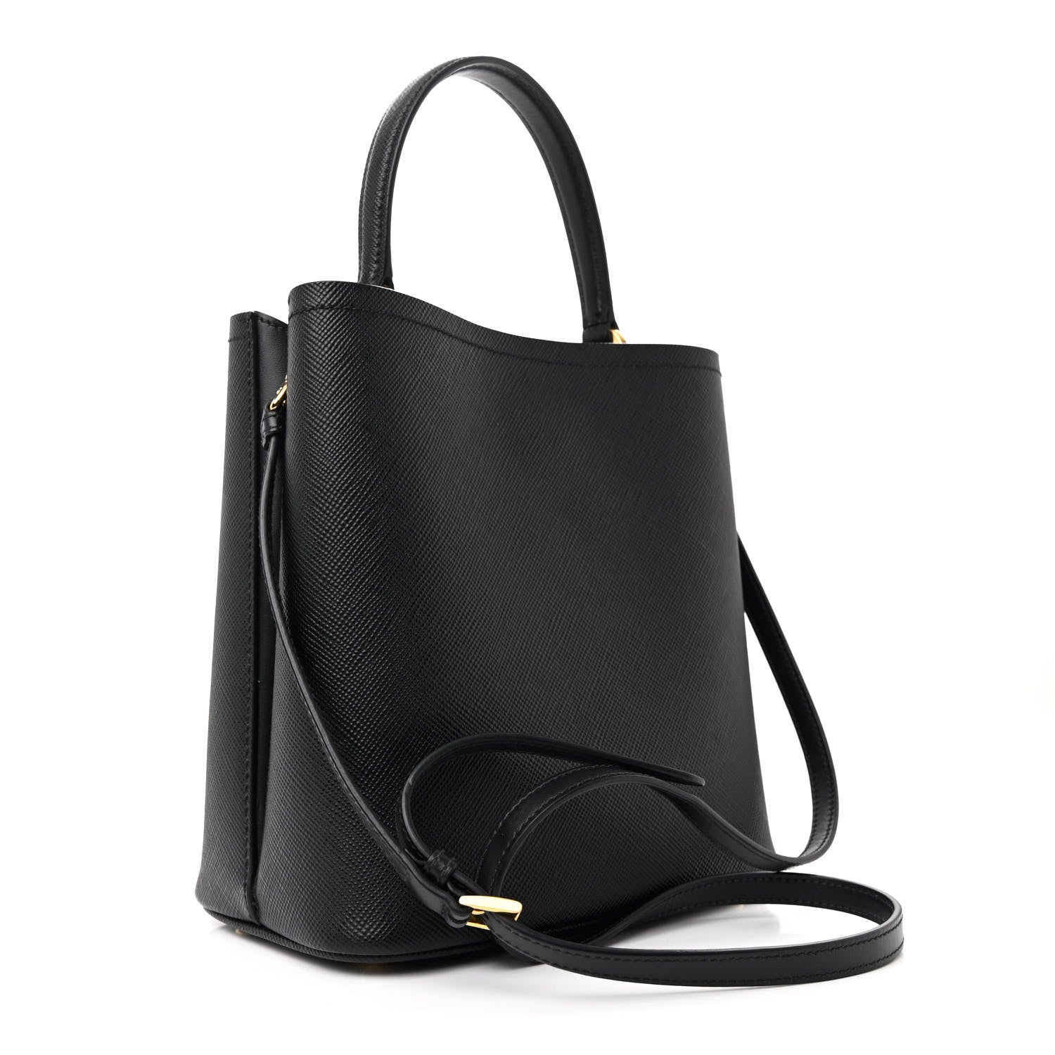 Prada Saffiano Cuir Medium Panier Bucket Bag Black Fuoco 3 of 11