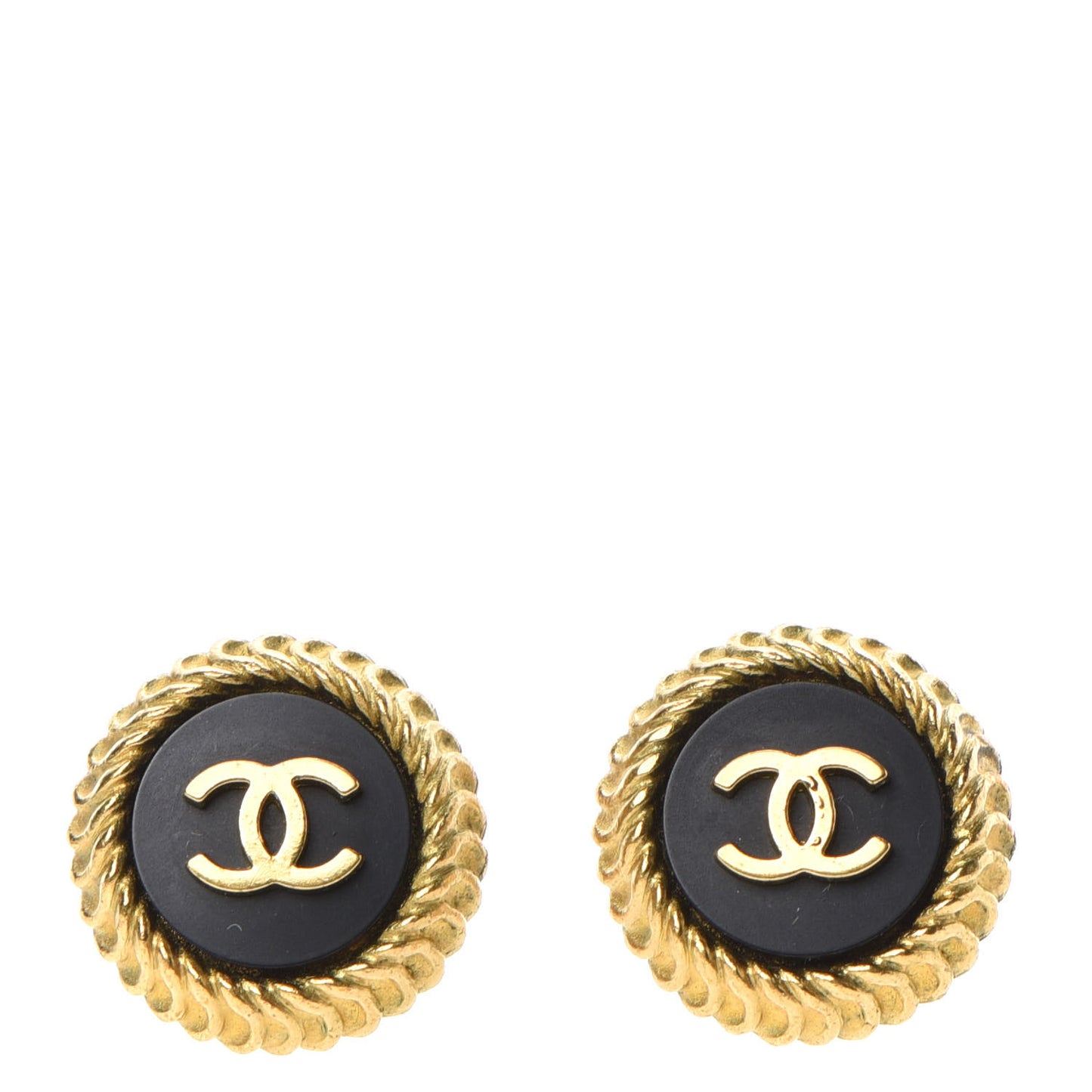 Clip On Round Earrings Black Gold