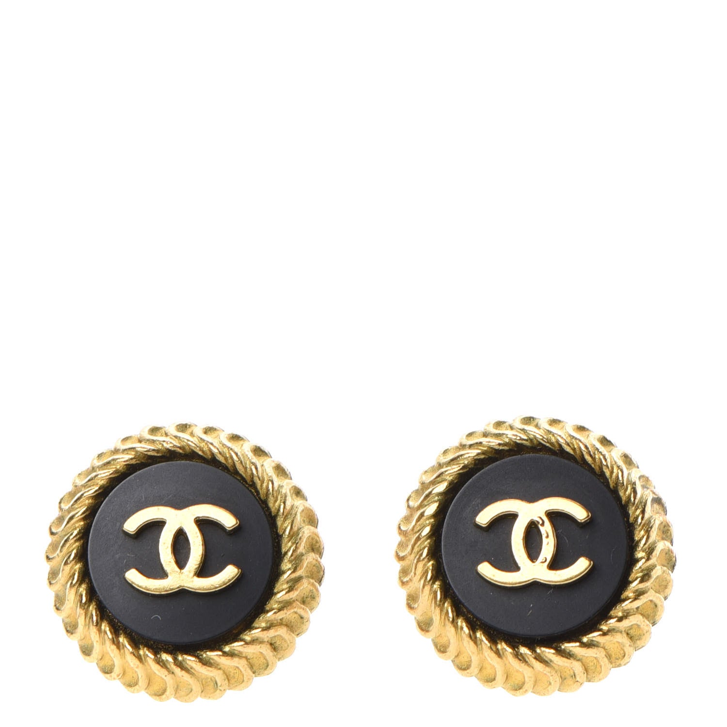 Chanel Clip On Round Earrings Black Gold 1 of 4