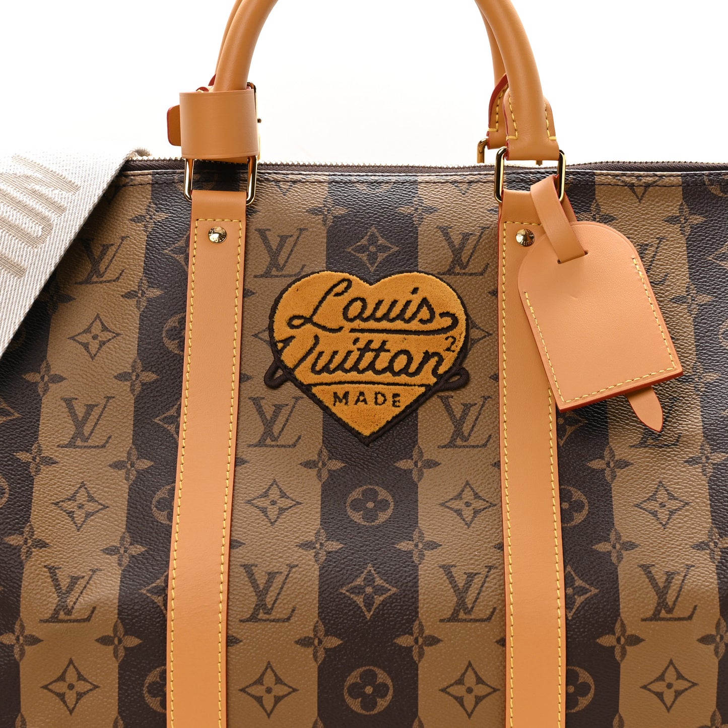 X NIGO Reverse Monogram Stripe Keepall Bandouliere 50 Brown