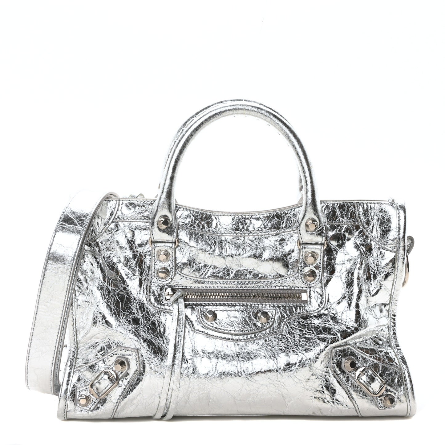 Agneau Silver Hardware Small City Gris Aluminum