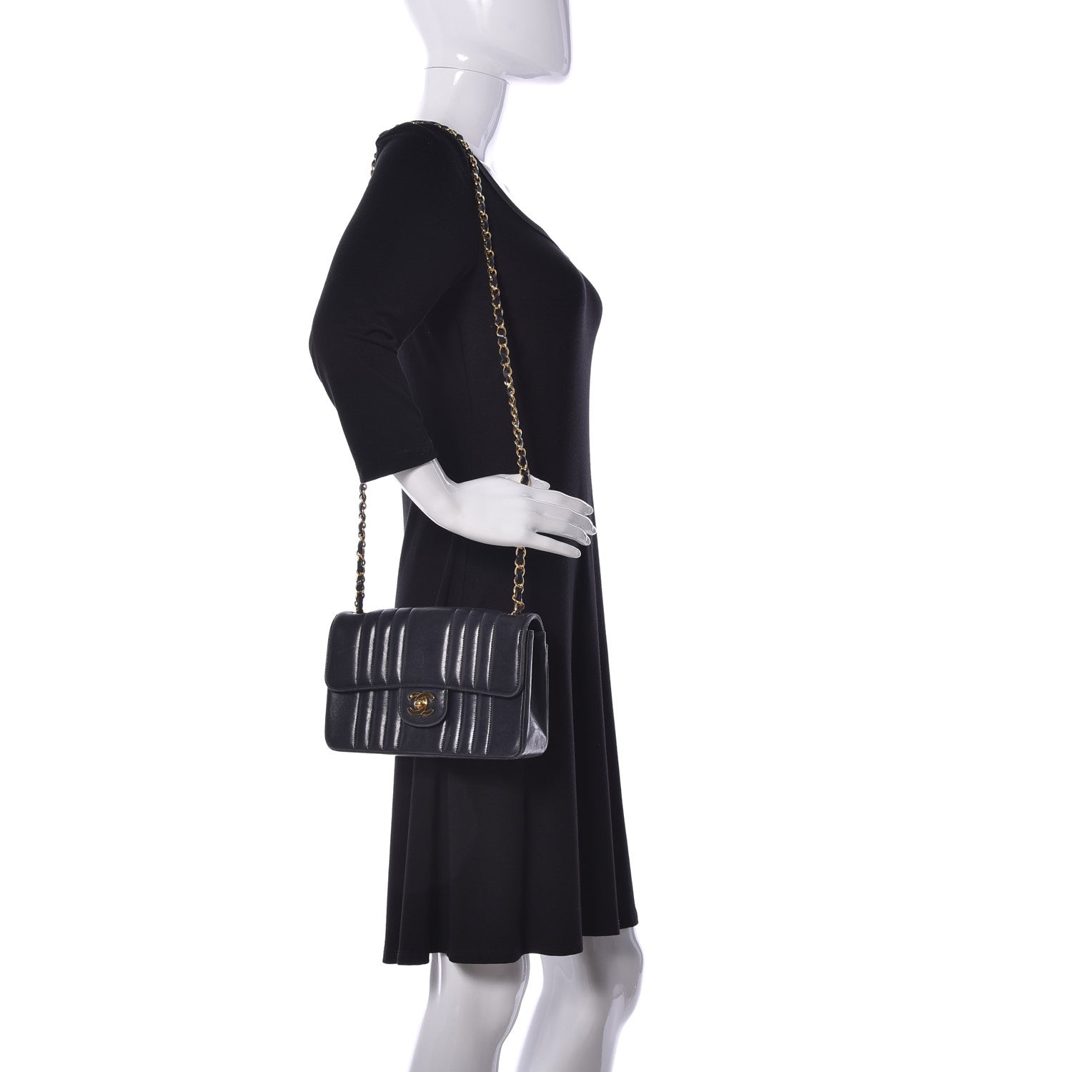 Chanel Lambskin Vertical Quillt Jumbo Single Flap Black 2 of 9
