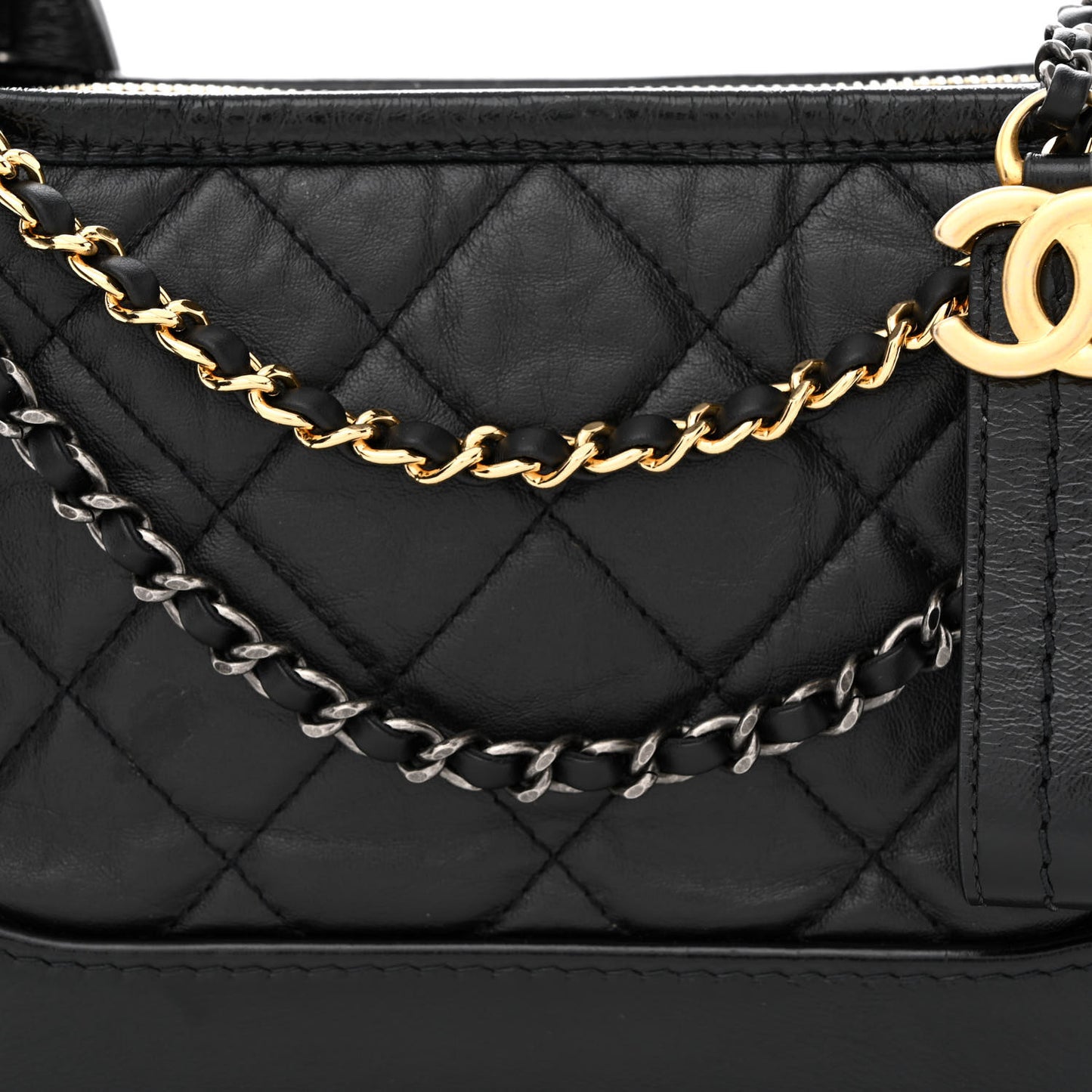 Aged Calfskin Quilted Small Gabrielle Hobo Black