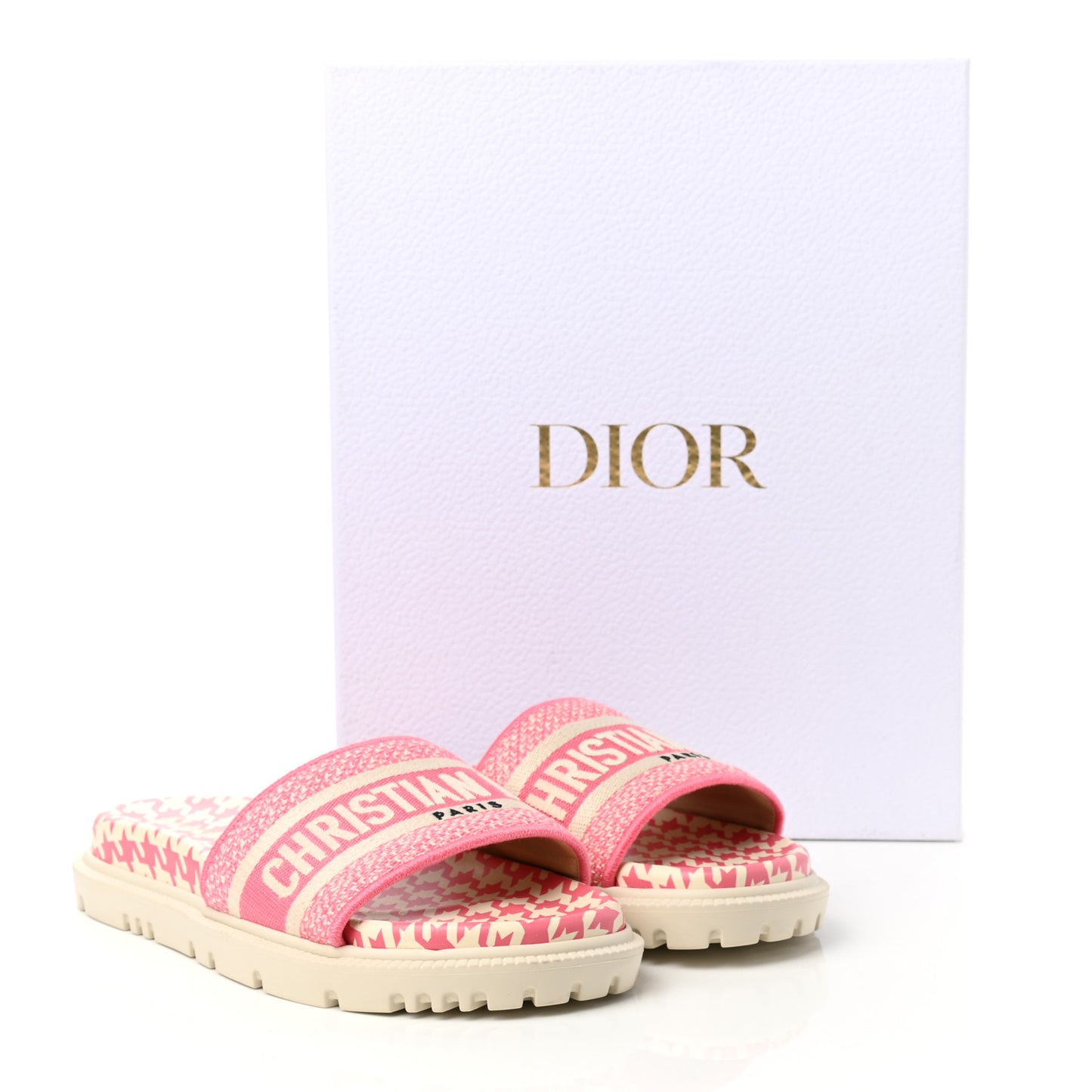 Micro PDP Cotton Houndstooth Embroidered Dway 10mm Slide Sandals 36 Peony