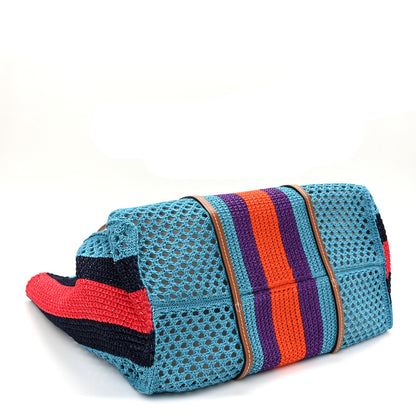 Gucci Raffia Web Woven Interlocking G Tote Blue Multicolor 4 of 10