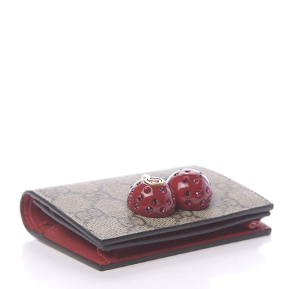Gucci GG Supreme Monogram Cherry Embellished Card Case Wallet Hibiscus Red 4 of 7