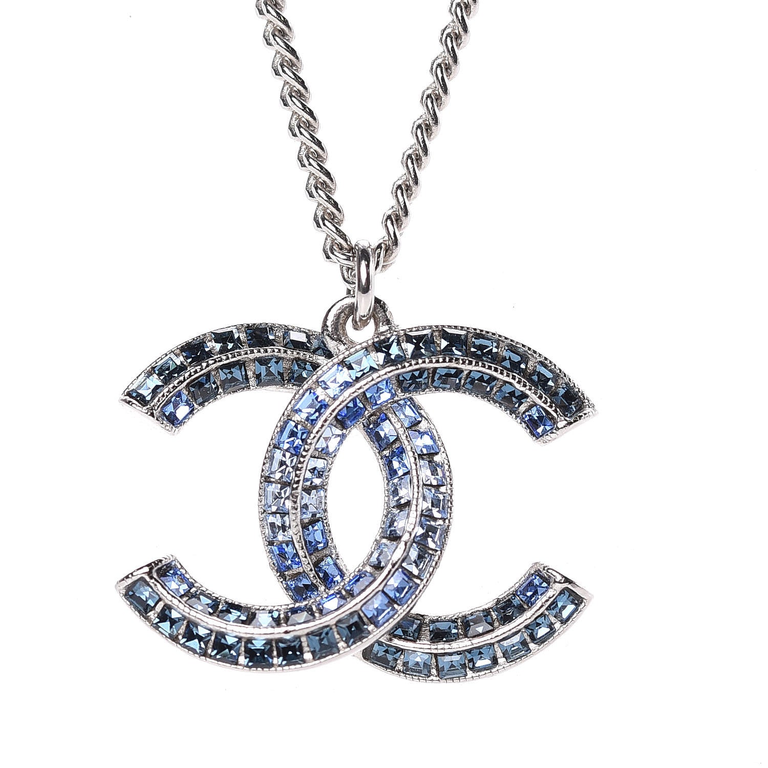 Chanel Crystal Baguette CC Necklace Blue 5 of 6