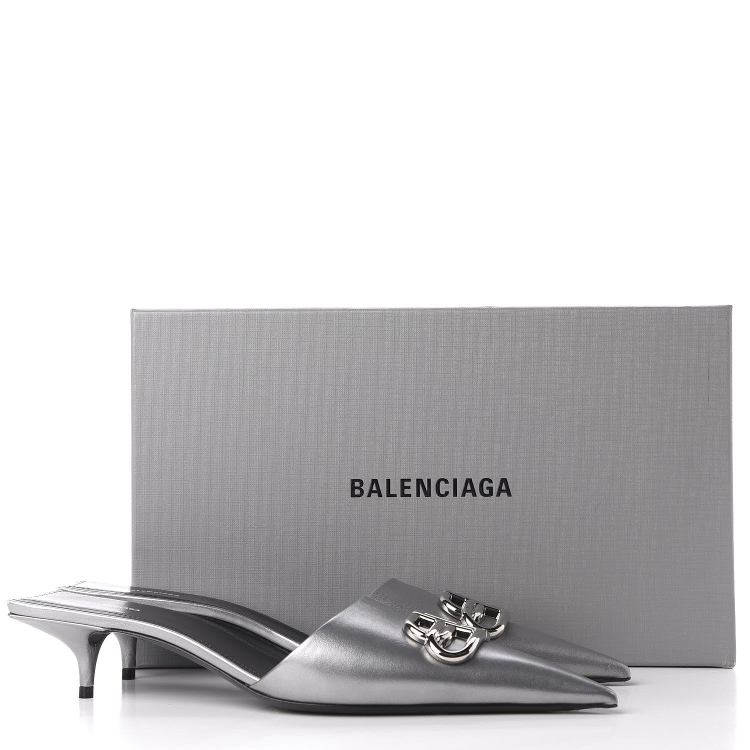 Balenciaga Calfskin BB Pointy Toe Mule 10 Gray 11 of 11