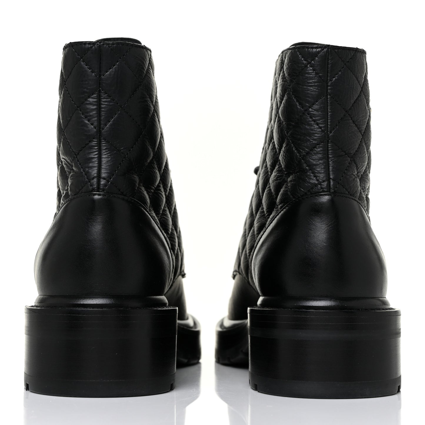 Shiny Lambskin Quilted Lace Up Combat Boots 38 Black