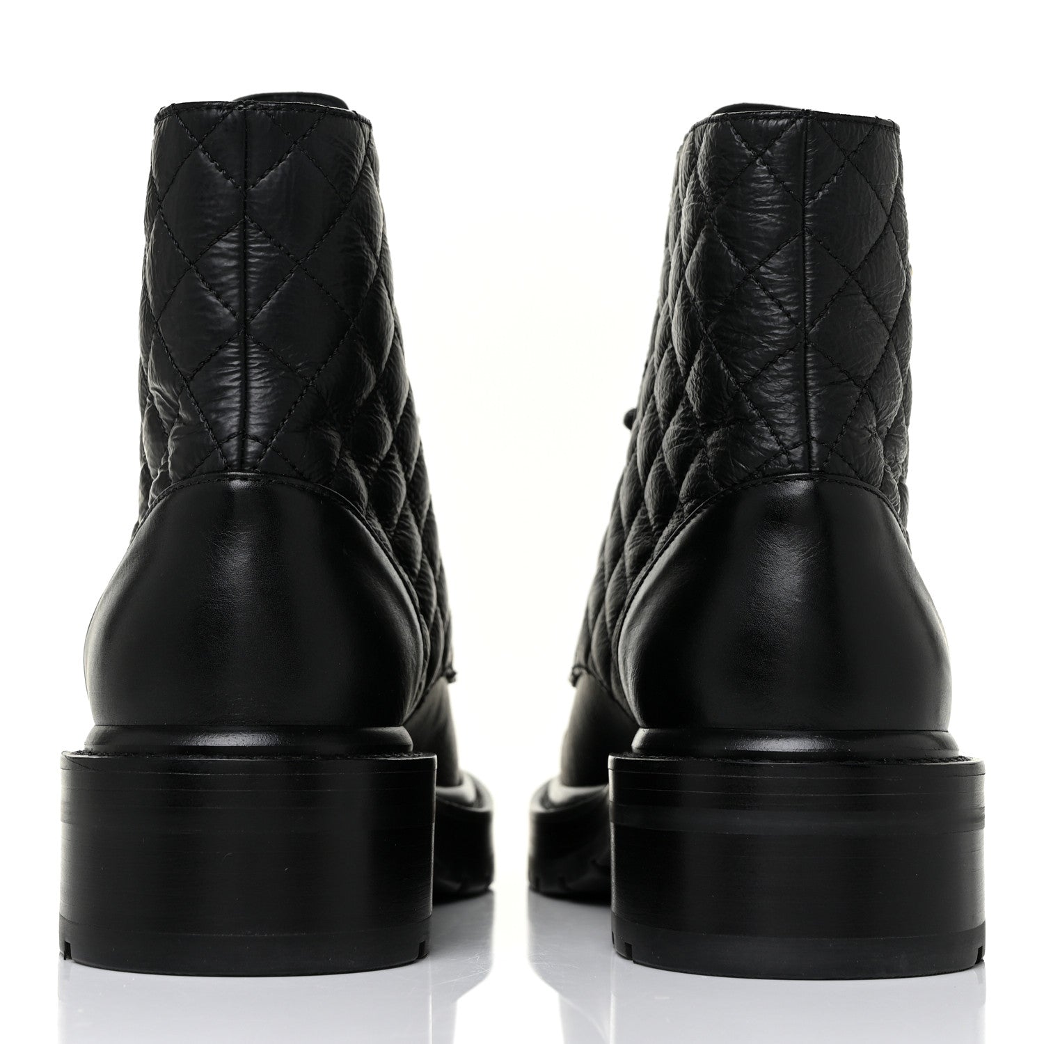 Chanel Shiny Lambskin Quilted Lace Up Combat Boots 38 Black 3 of 10