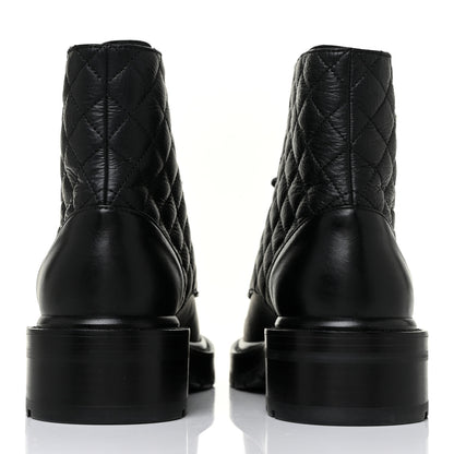 Chanel Shiny Lambskin Quilted Lace Up Combat Boots 38 Black 3 of 10