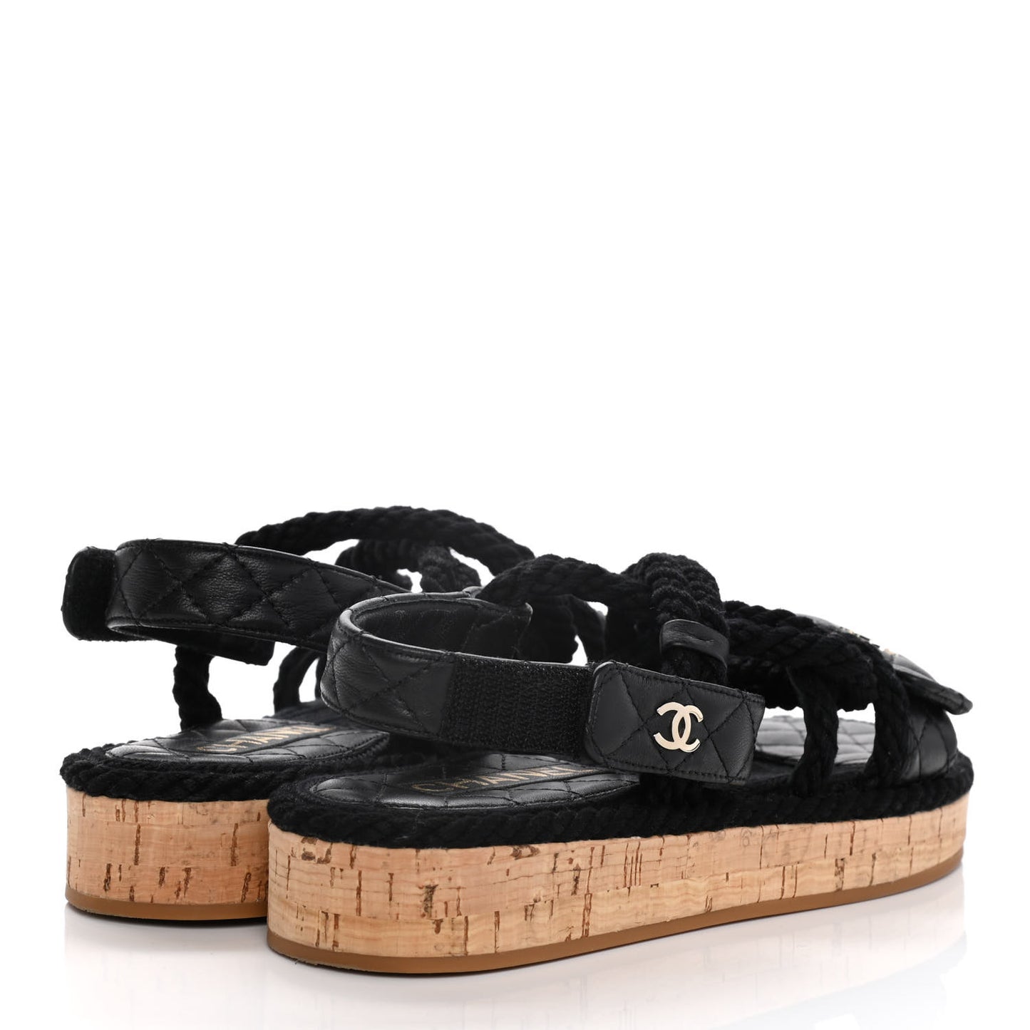 Cord Lambskin Quilted Logo Sandals 36 Black