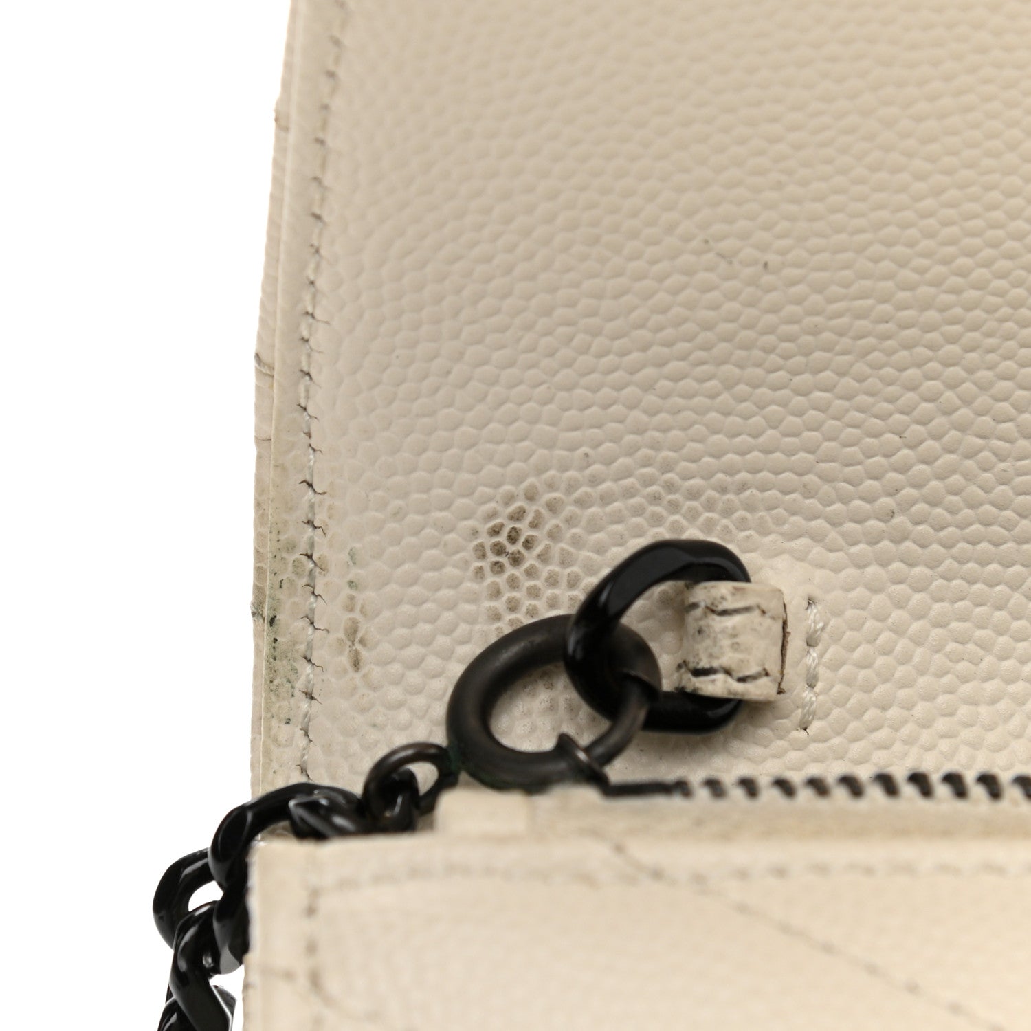 Saint Laurent Grain De Poudre Matelasse Chevron Monogram Envelope Chain Wallet Dove White 12 of 22