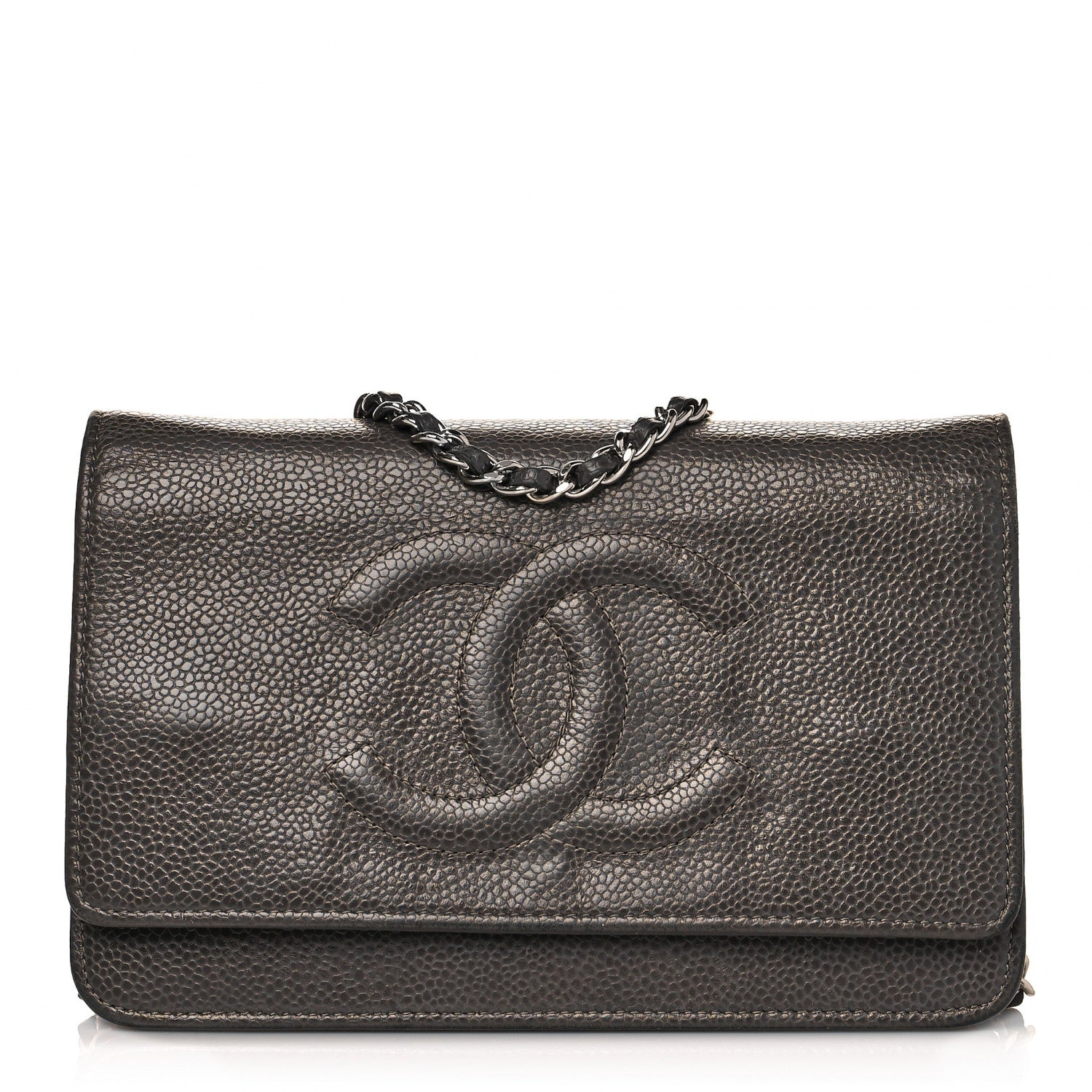Chanel Metallic Caviar Timeless CC Wallet On Chain WOC Dark Silver 1 of 16
