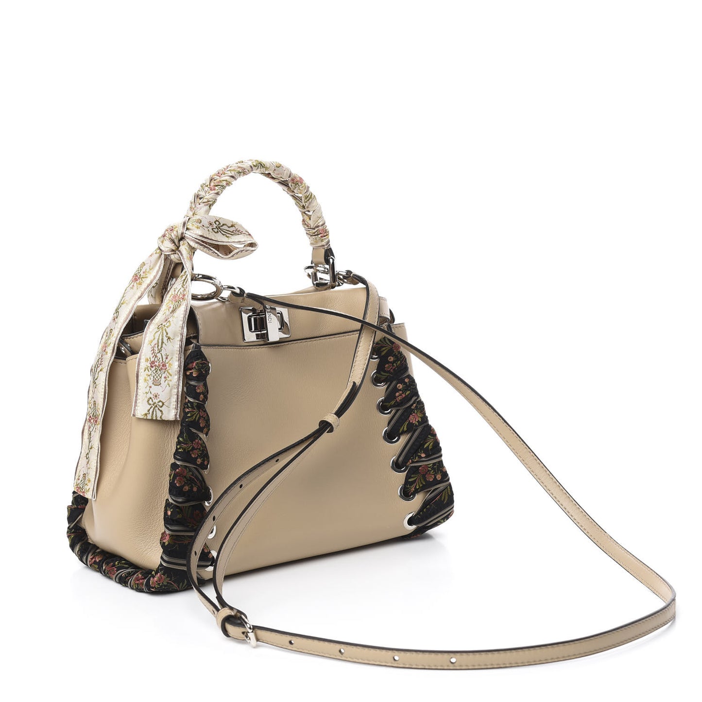 Nappa Ribbon Lace Up Mini Peekaboo Iconic Satchel Beige