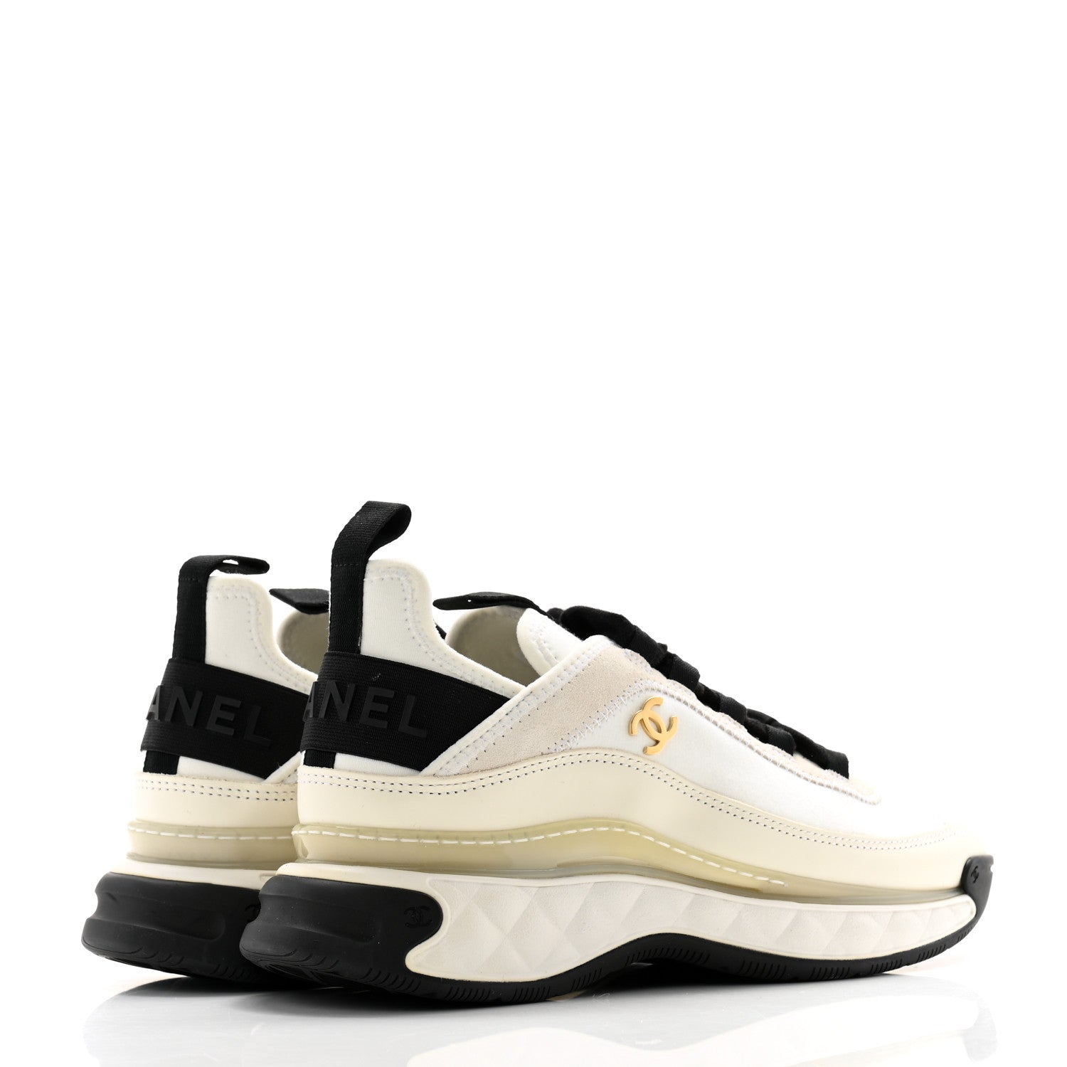 Chanel Velvet Calfskin Mixed Fibers CC Sneakers 37 Ivory Black 4 of 8