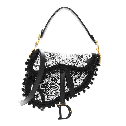 Christian Dior Calfskin Embroidered Saddle Bag Black White 1 of 9