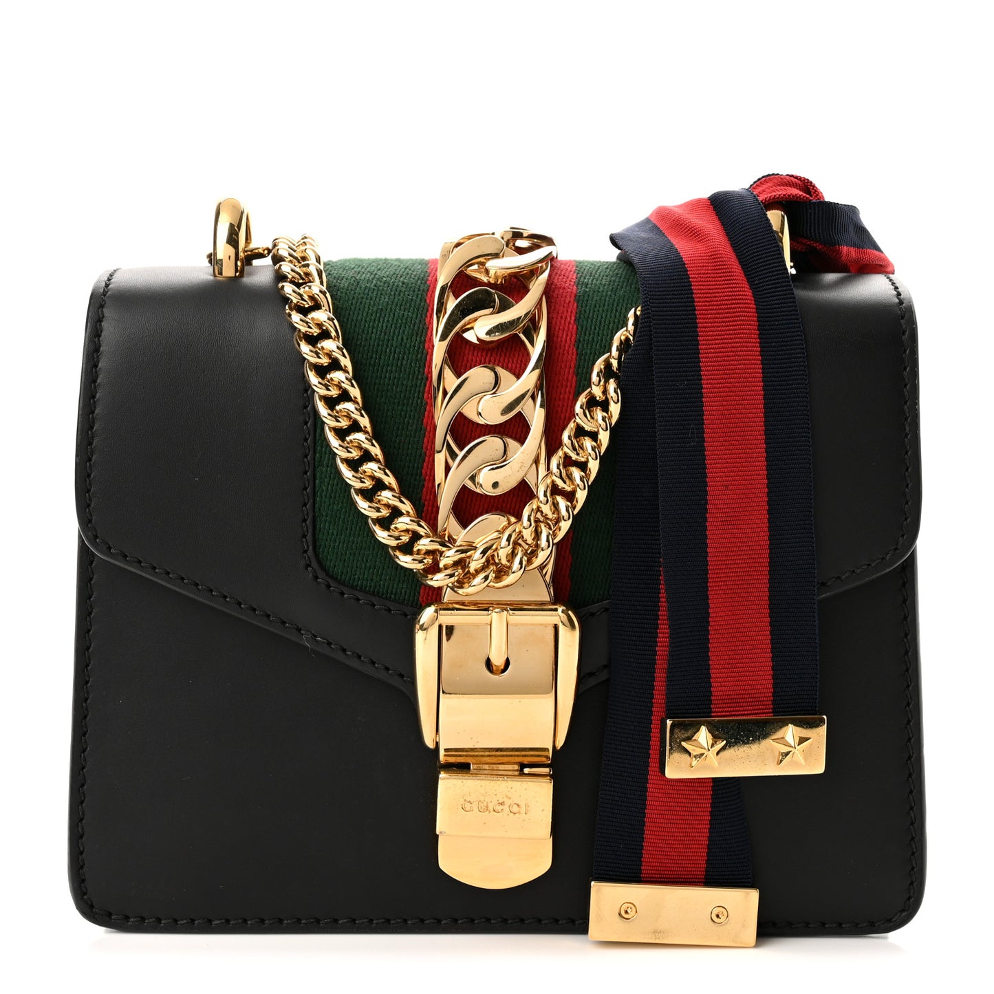 Calfskin Mini Sylvie Chain Shoulder Bag Black