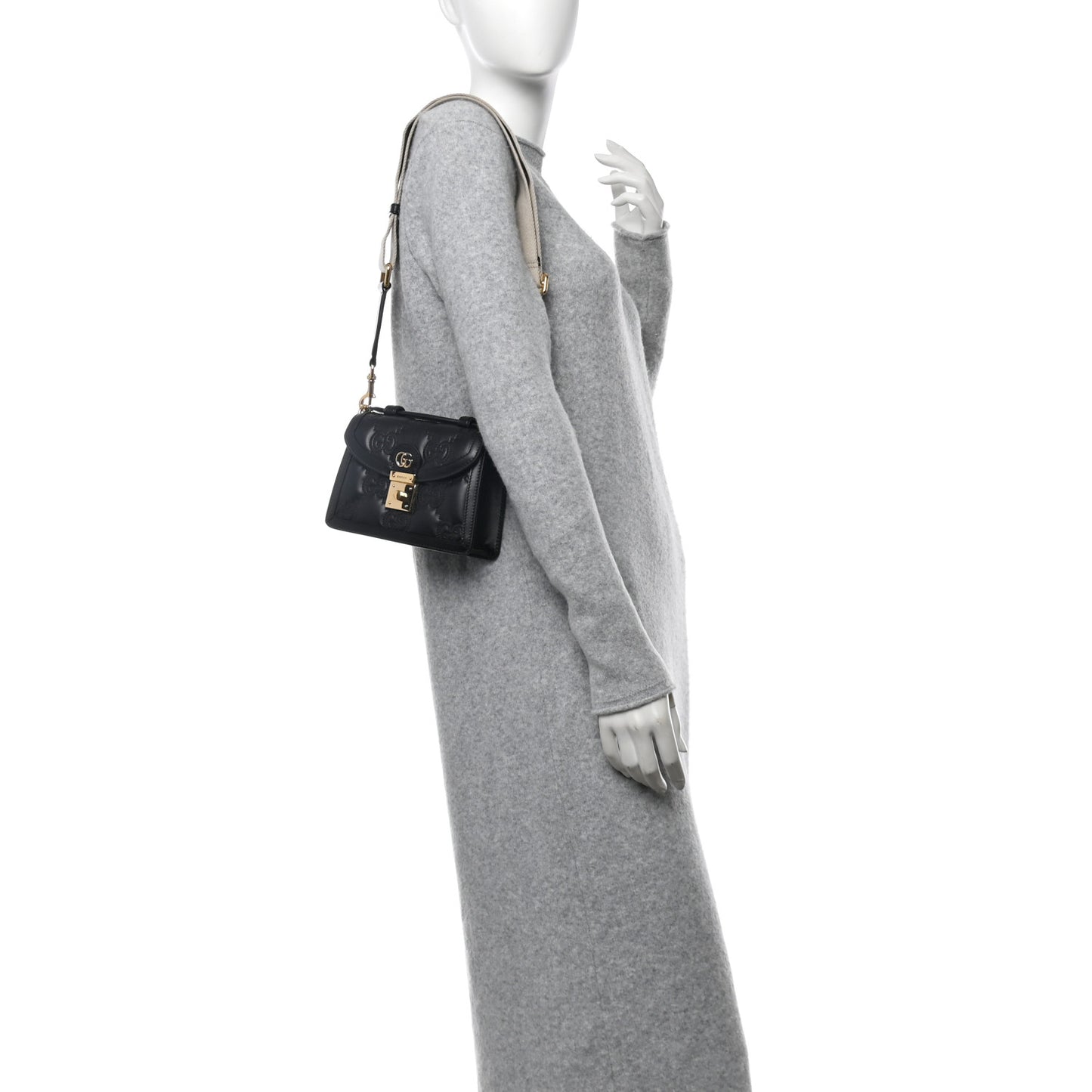 Calfskin GG Matelasse Mini Top Handle Shoulder Bag Black