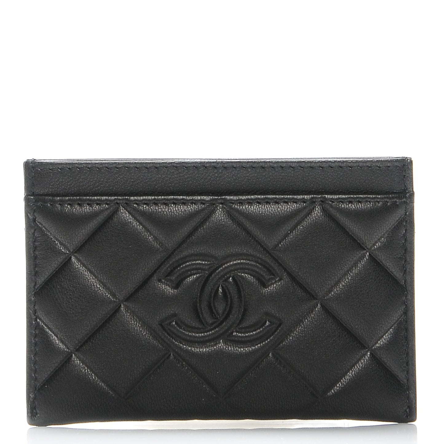 Lambskin Quilted Diamond CC Card Holder Black