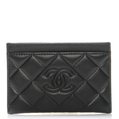Chanel Lambskin Quilted Diamond CC Card Holder Black 1 of 9