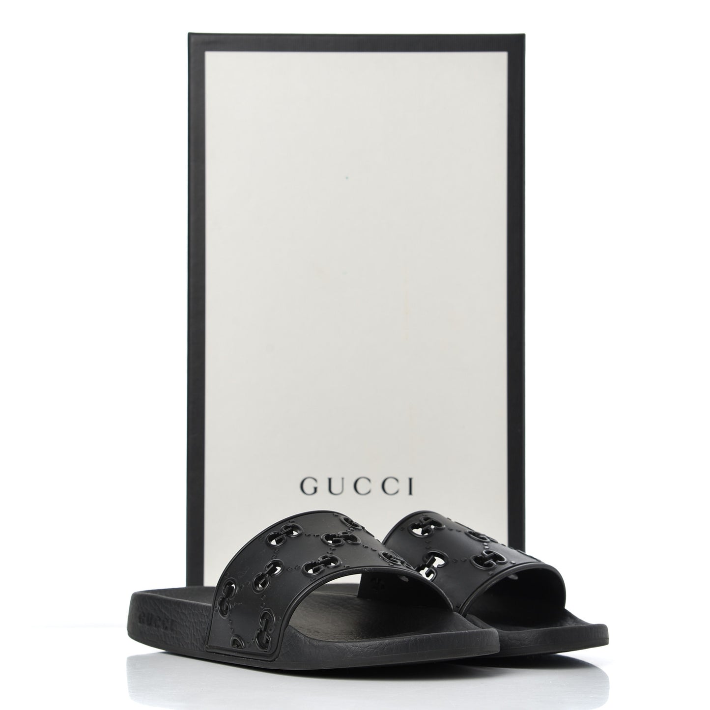 Rubber GG Monogram Mens Slide Sandals 6 Black