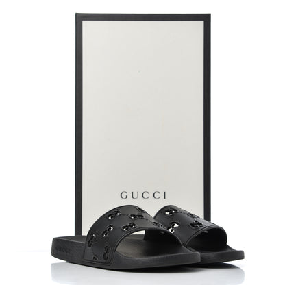 Gucci Rubber GG Monogram Mens Slide Sandals 6 Black 15 of 15