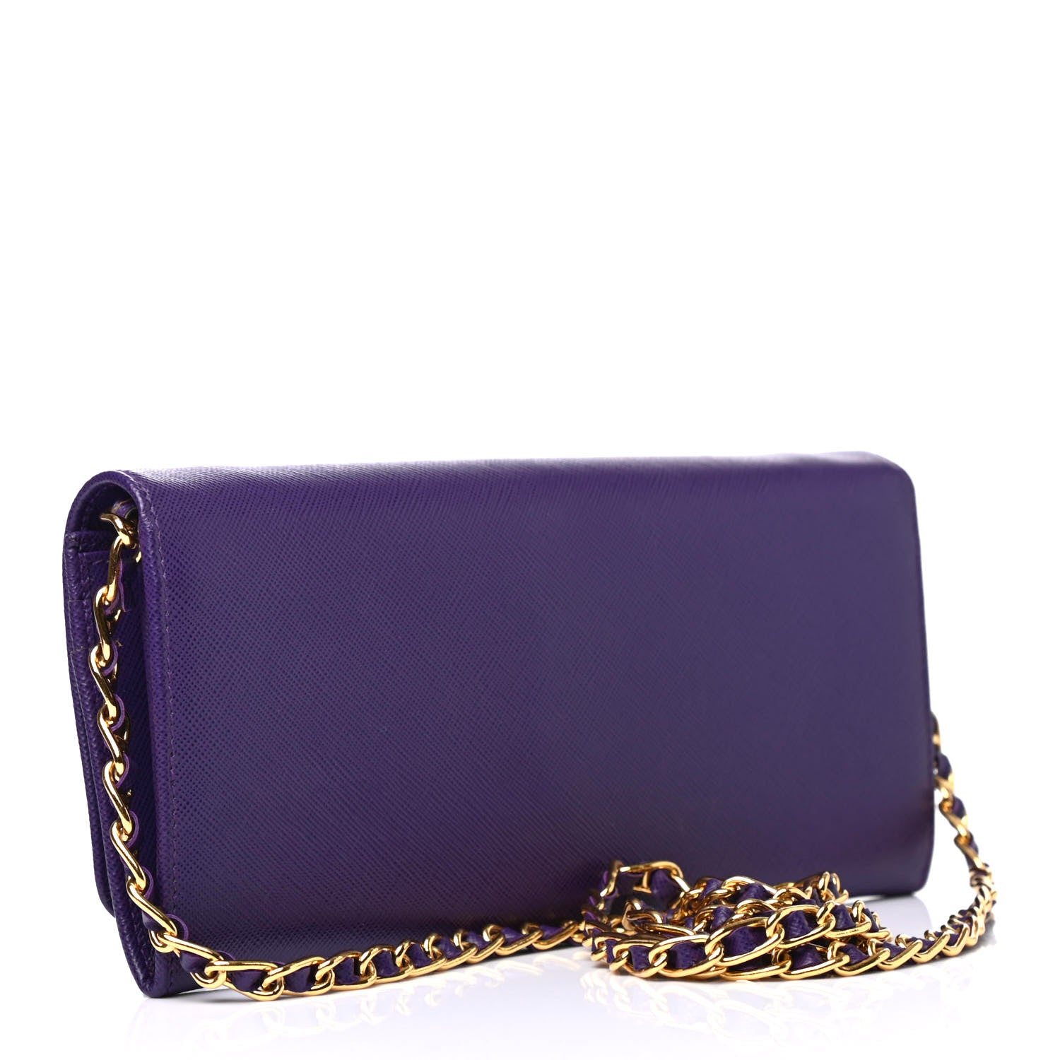 Prada Saffiano Metal Oro Chain Wallet Viola 2 of 4
