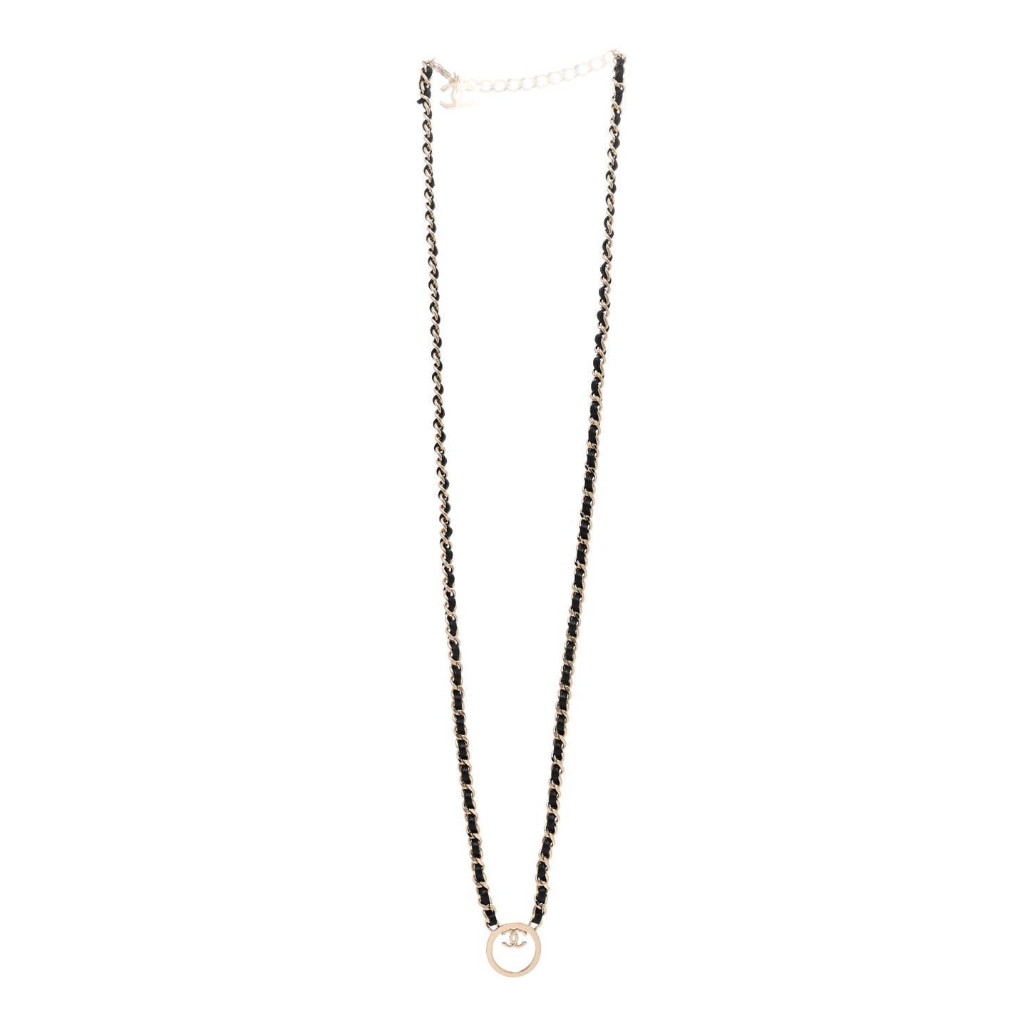 Metal Lambskin CC Round Long Necklace Gold Black