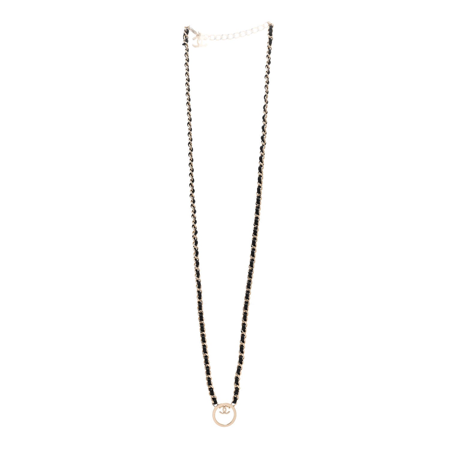 Chanel Metal Lambskin CC Round Long Necklace Gold Black 4 of 5