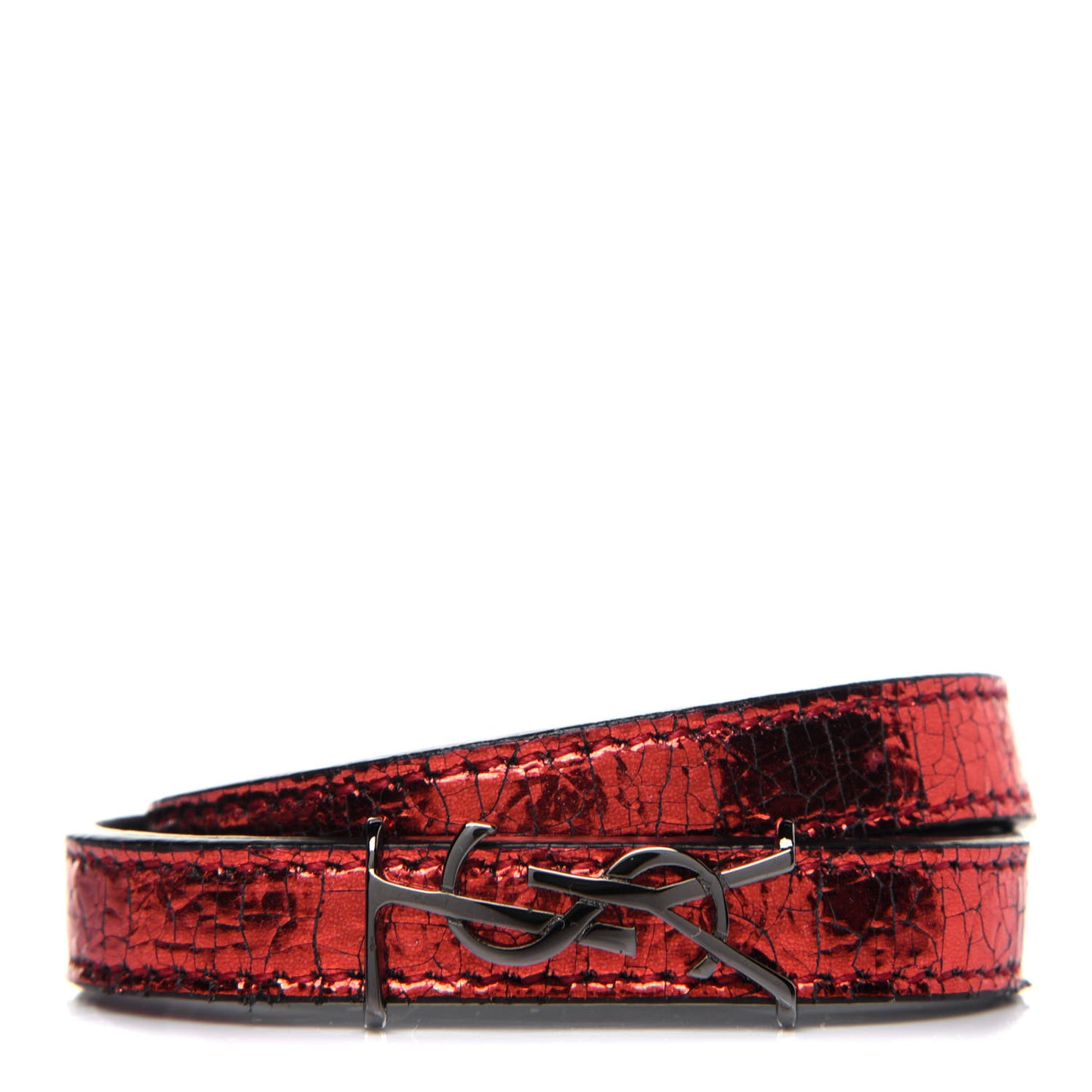 Metallic Calfskin Opyum Double Wrap Bracelet Red
