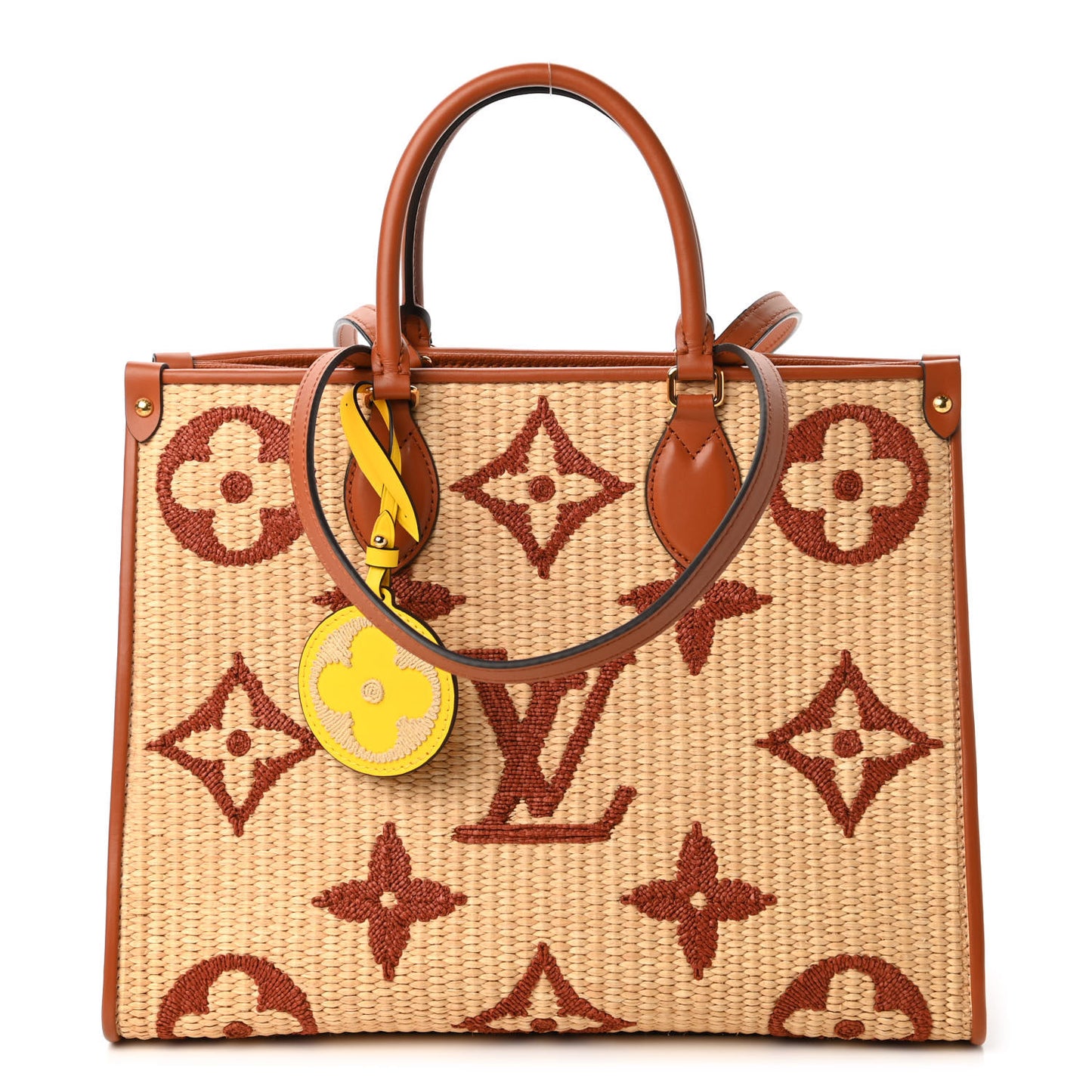 Raffia Calfskin Monogram Giant Onthego MM Tan
