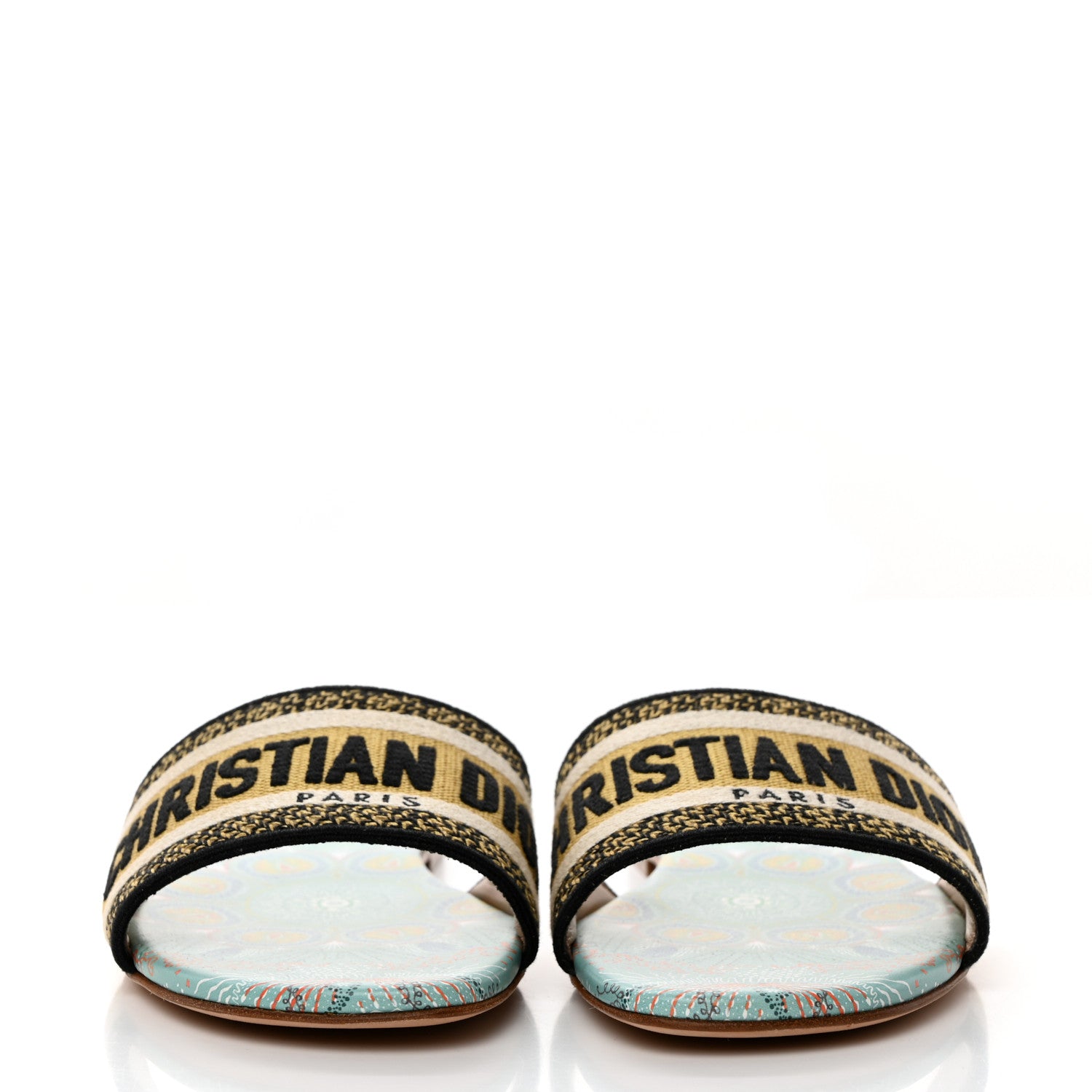 Christian Dior Canvas Embroidered Dior In Lights Dway Flat Slide Sandals 37.5 Turquoise 2 of 9